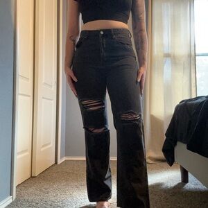 High-Waisted Black Distressed Women’s Jeans